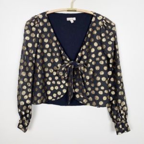 For Love & Lemons Black Lottie Tie Front Blouse M - Picture 8 of 14